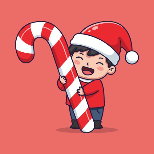 Joyful christmas boy with candy cane Vector Image