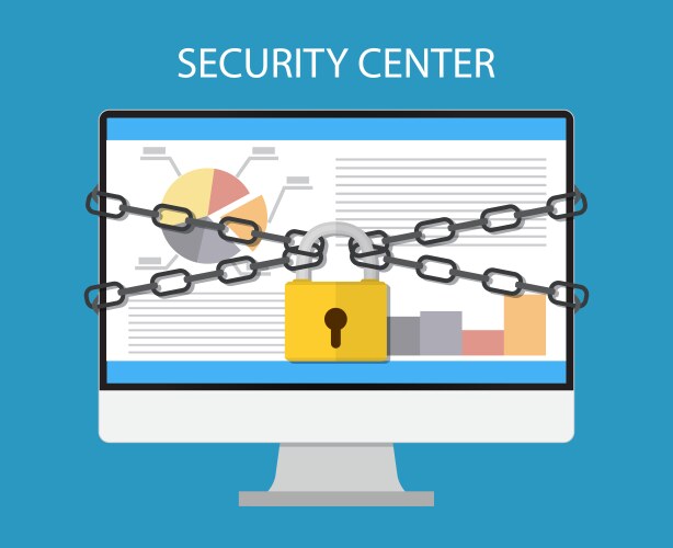 Secure Computer with Chains and Padlock vector image