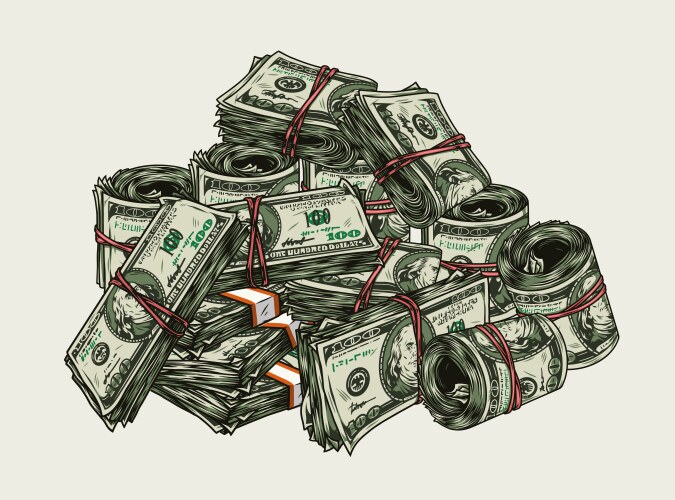 Money Rolls & Stacks - Vintage Concept Vector Image