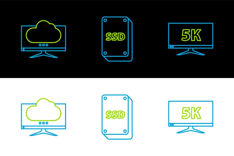 Set line monitor display with 5k video computer vector image
