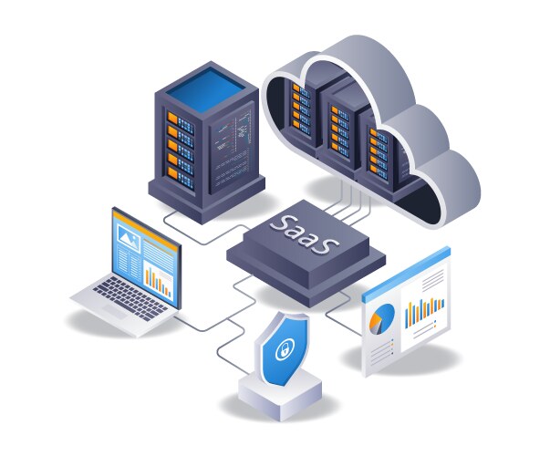 Saas cloud server technology system process flat vector image