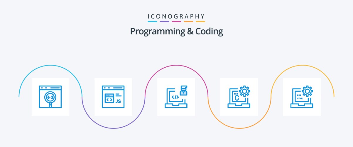 Programming and coding blue 5 icon pack including vector image
