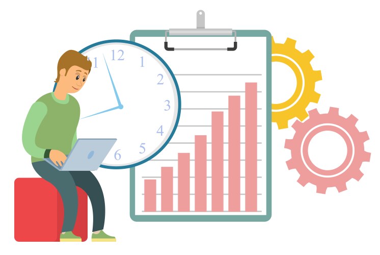 Developer with laptop coder computer deadline vector image