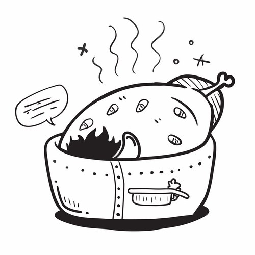 Cartoon Turkey in Cooking Pot Vector Image