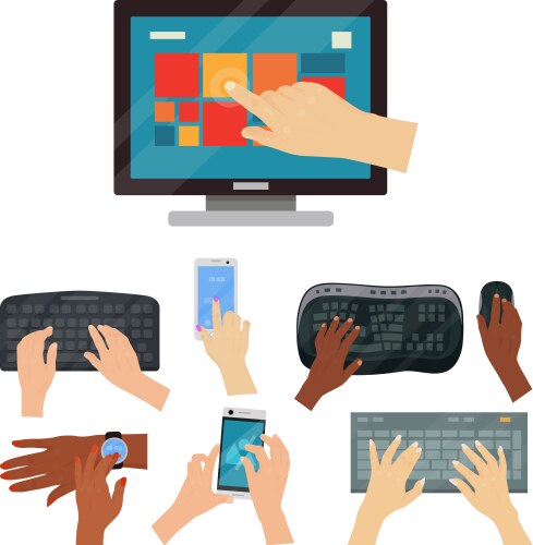 Users hands on keyboard computer touch gestures vector image