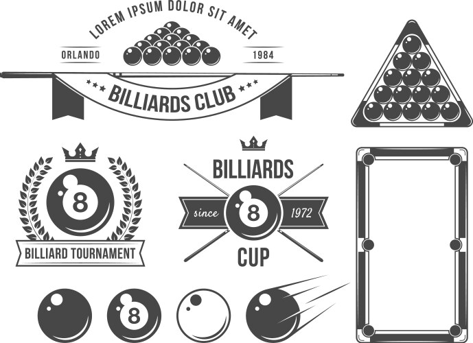 Billiards snooker and pool emblems Royalty Free Vector Image