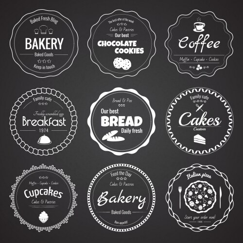 Chalkboard Bakery Circle Labels Vector Image