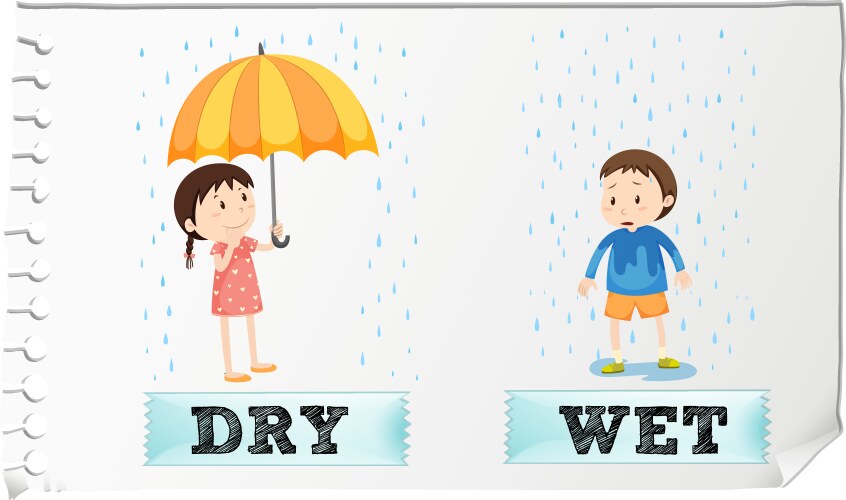 Opposite words for wet and dry Royalty Free Vector Image