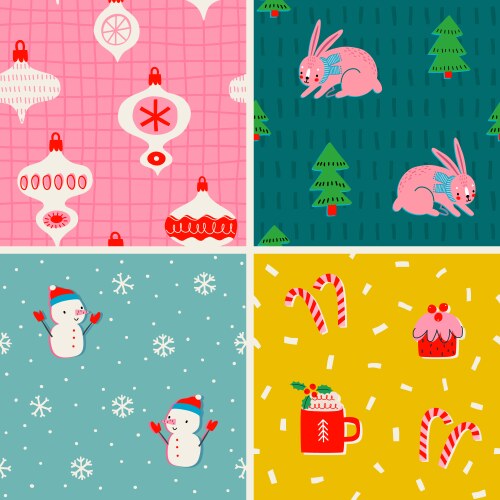 christmas set of seamless patterns hand drawn vector