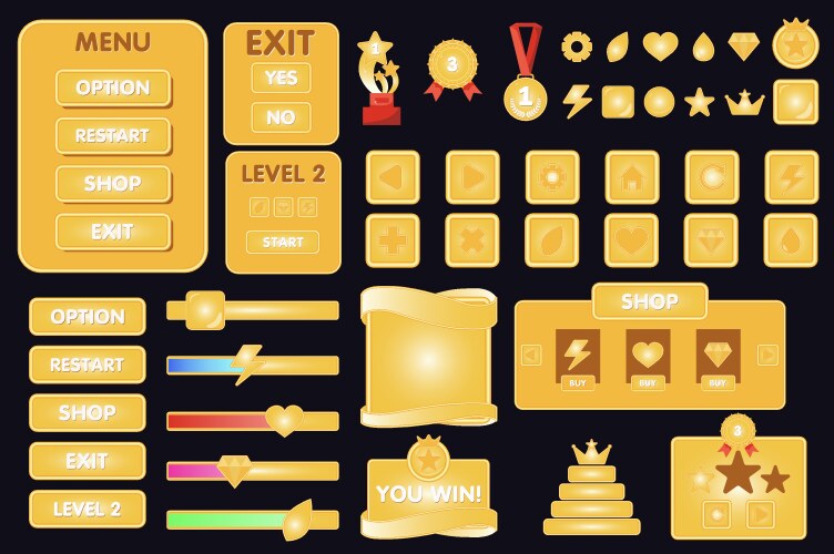 Interface game buttons mega set elements in flat vector image