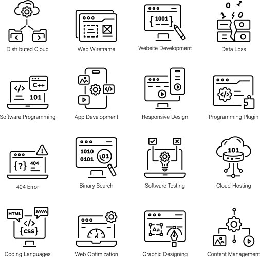 modern pack of 16 programming linear icons vector image