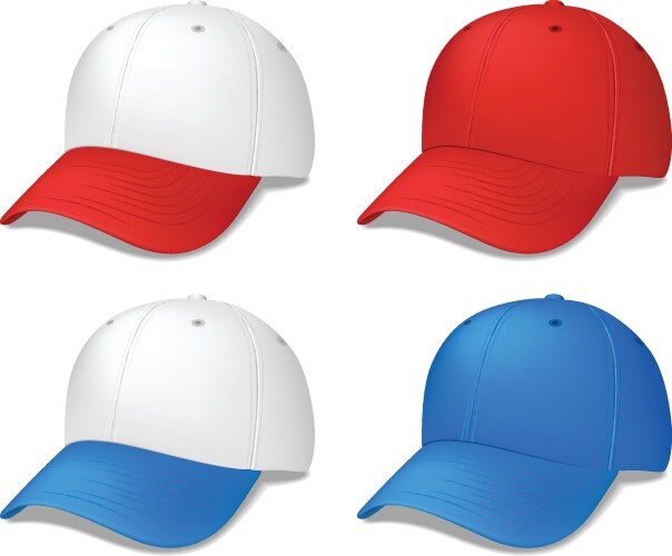 Blue baseball cap set front side view isolated Vector Image