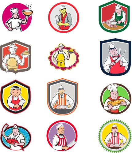 food worker icon cartoon set vector