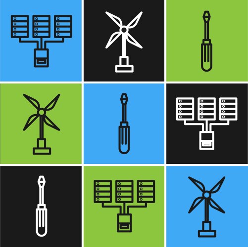 Set line server data web hosting screwdriver vector image
