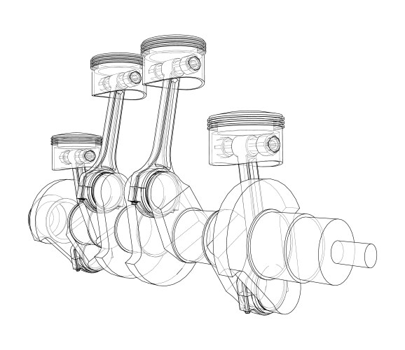 engine crankshaft with pistons outline vector image