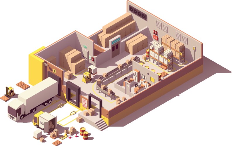 Isometric low poly warehouse building icon Vector Image