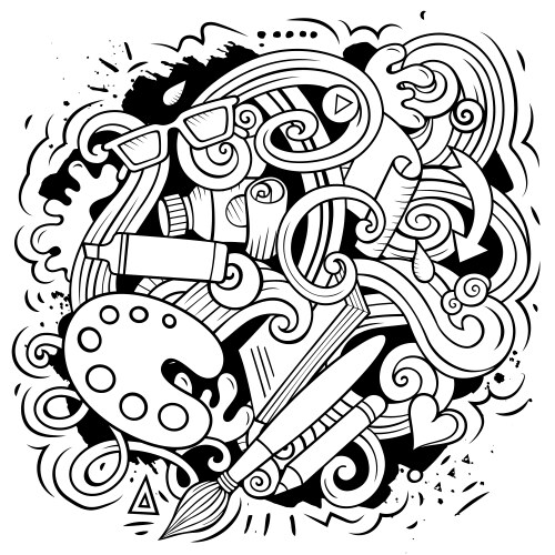 Art doodles artist elements and objects cartoon Vector Image