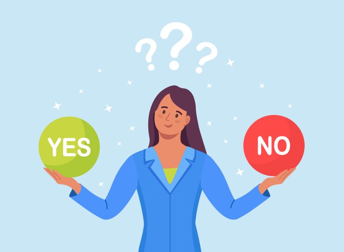 Choose between yes or no woman is thinking about vector image