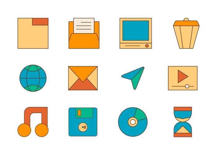 Retro web icon set eyecatching and colorful ui vector image
