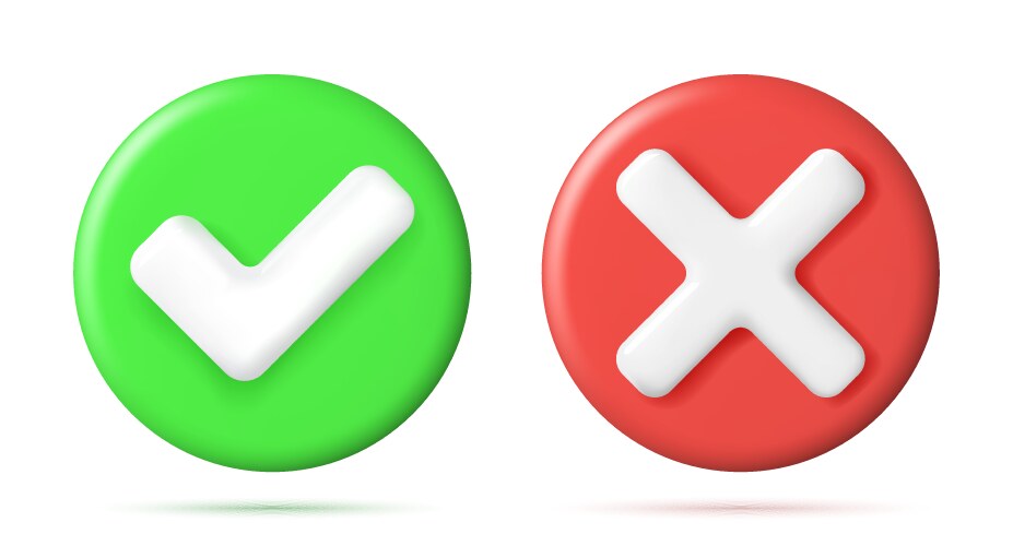 3d right and wrong button in round shape vector image