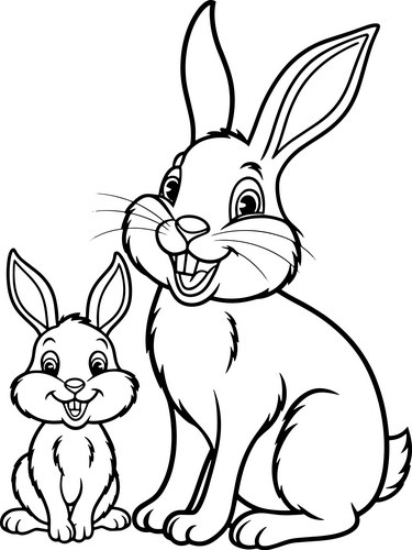 Cute Rabbit Family Coloring Page Vector Image