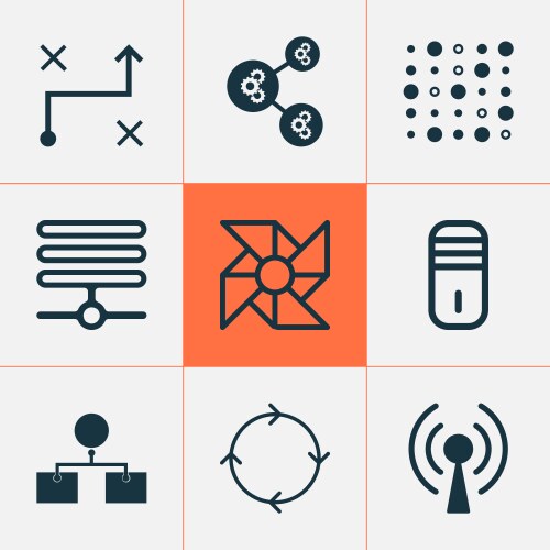 Machine icons set with analysis design computer vector image