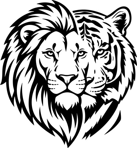 Powerful fusion of a lion and tiger head split Vector Image