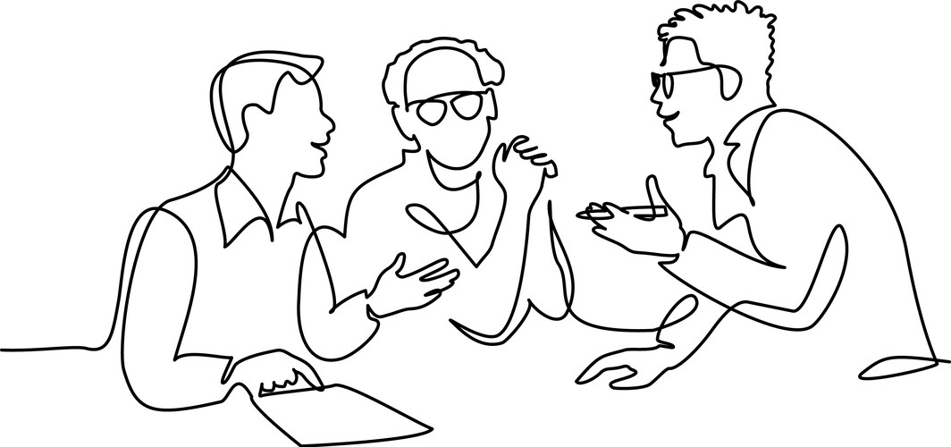 Group of male scientists employees discussing work vector image