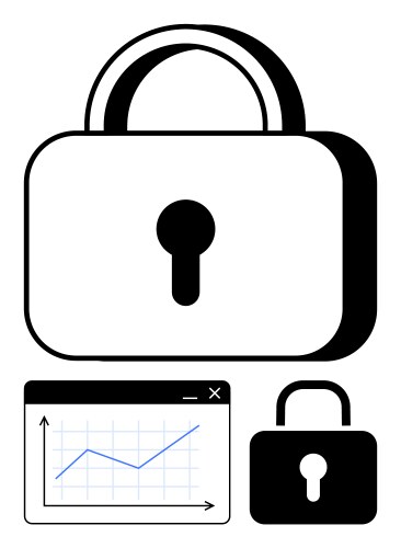 Padlock and line graph elements representing data vector image