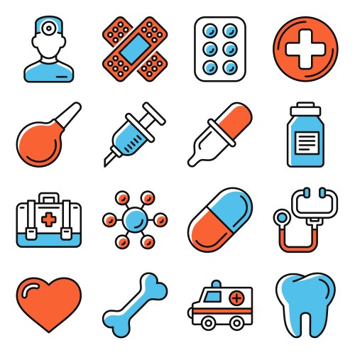 health and medic icons set on white background vector