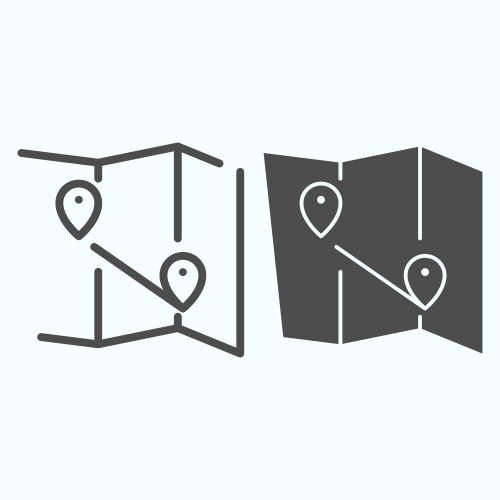 Map line and solid icon atlas with two pointers vector image