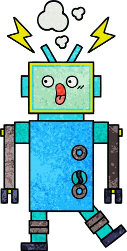 retro grunge texture cartoon robot vector image