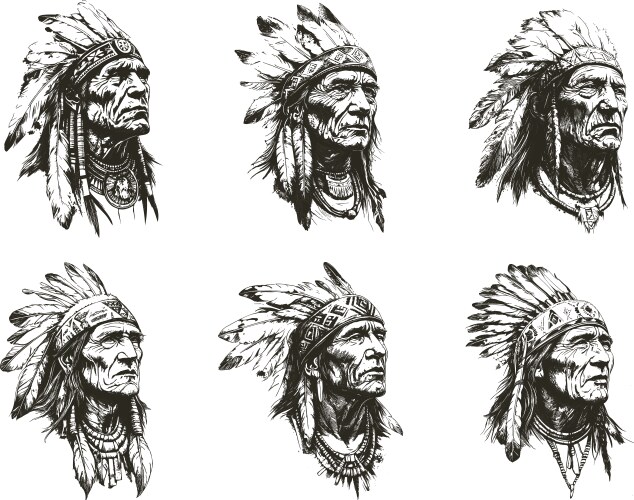 Apaches chief portraits indian chiefs tattoo Vector Image