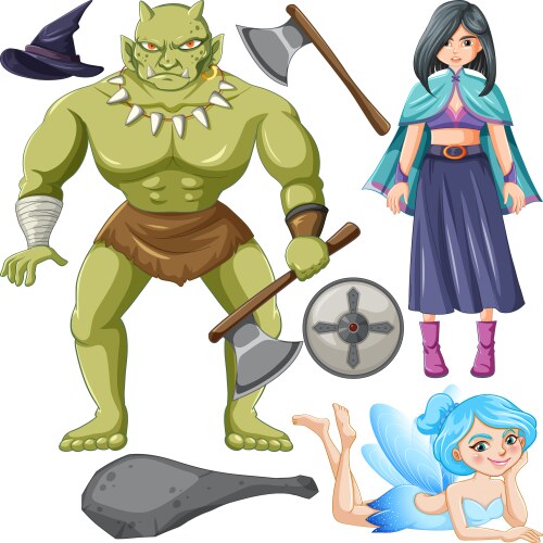 Set of fantasy enchanted cartoon characters vector image