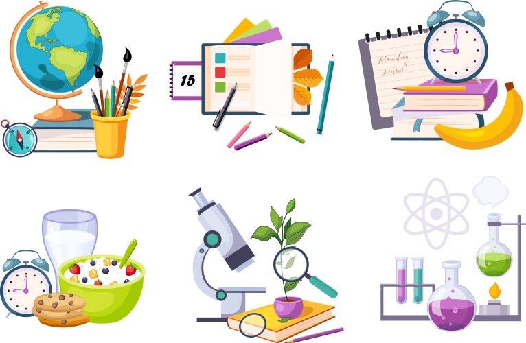Flat set compositions with objects vector image