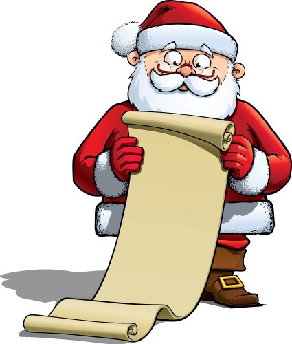 Happy santa scroll blank label pointing Royalty Free Vector