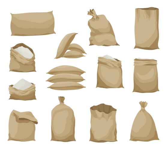 Burlap farmer bag set with flour rice or salt Vector Image