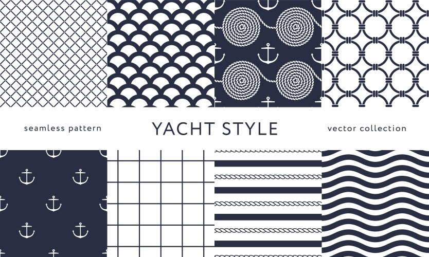 Nautical seamless patterns yacht style design vector image