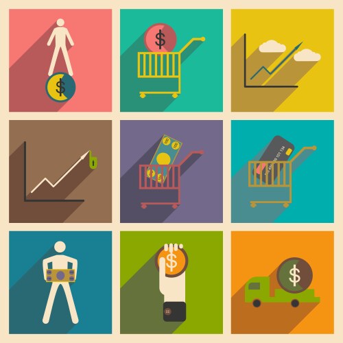 Modern collection flat icons with shadow economics Vector Image