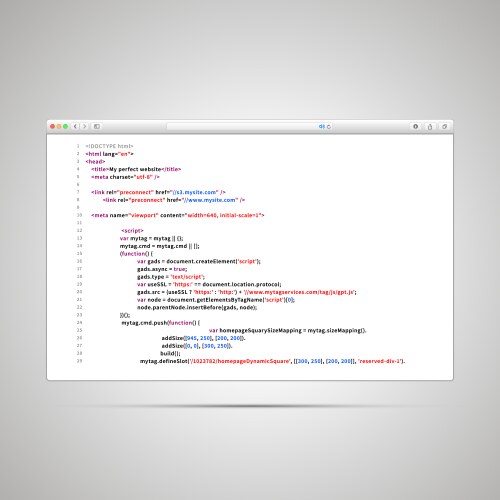 Browser window with simple html code of web page vector image