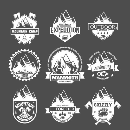 Mountain Explorer Labels - Vintage Set Vector Image