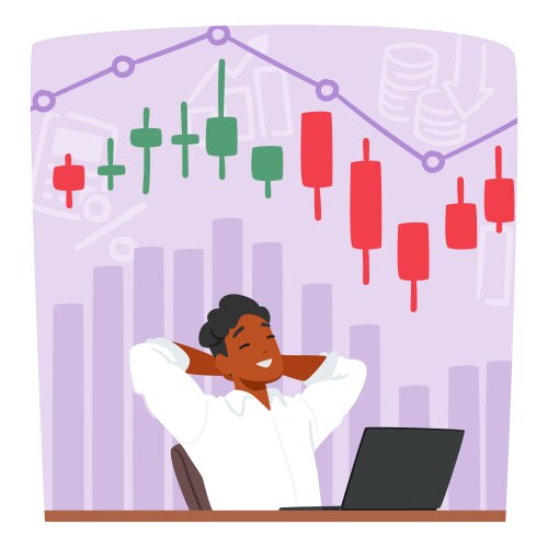 Relaxed trader male character sits at desk vector image