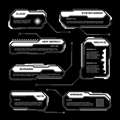 Black futuristic hud ui elements sci-fi user Vector Image