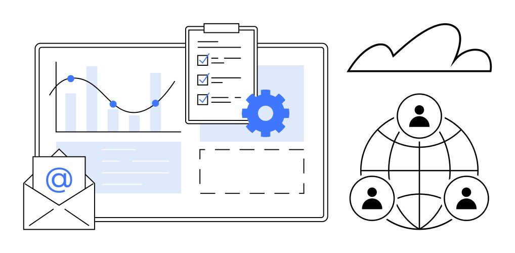 Digital workflow visualization with analytics vector image