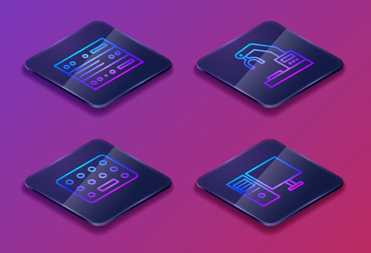 Set isometric line server data web hosting vector image