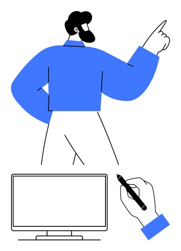 Man pointing forward with desktop monitor and hand vector image