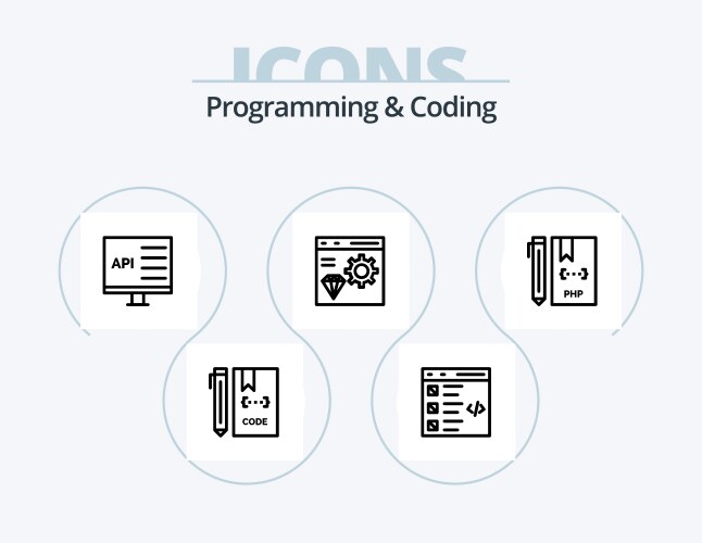 Programming and coding line icon pack 5 vector image