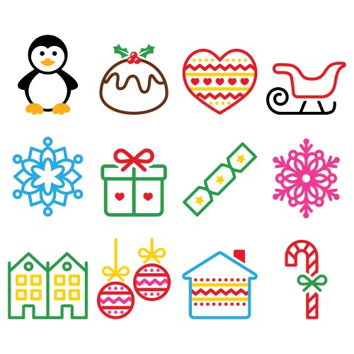 Christmas Penguin Icons Vector Image