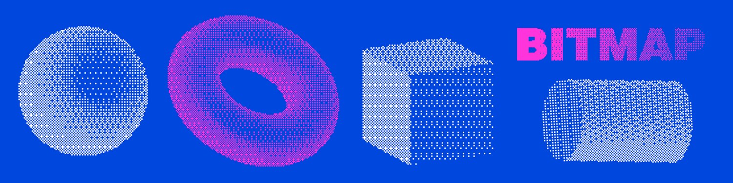 Bitmap pixelated simple 3d shapes set dither vector image