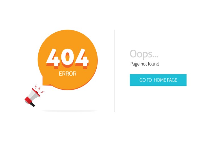 error 404 page template with oops not found vector